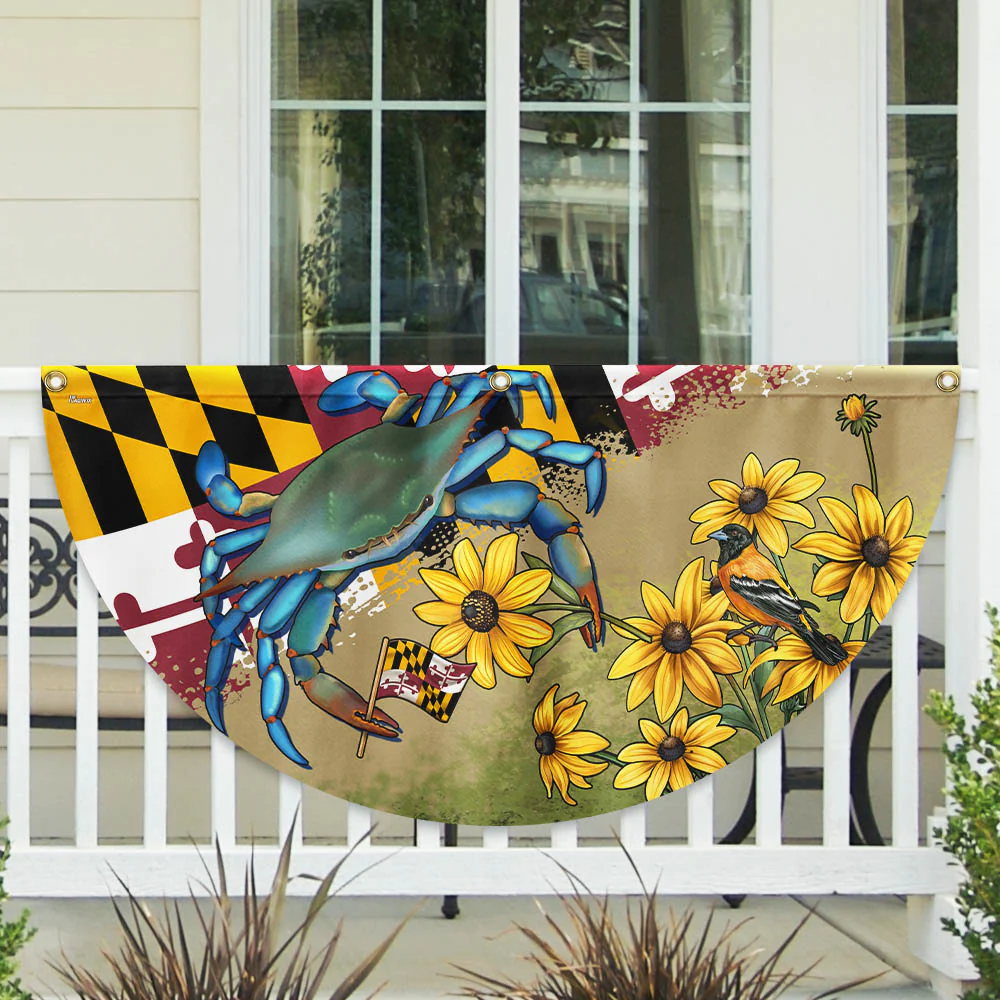 Maryland State Crab and Black-eyed Susan Flower Non-Pleated Flag