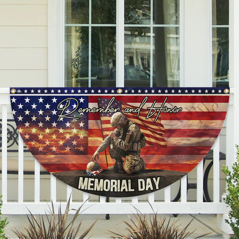 Memorial Day Remember and Honor Veteran Non-Pleated Fan Flag