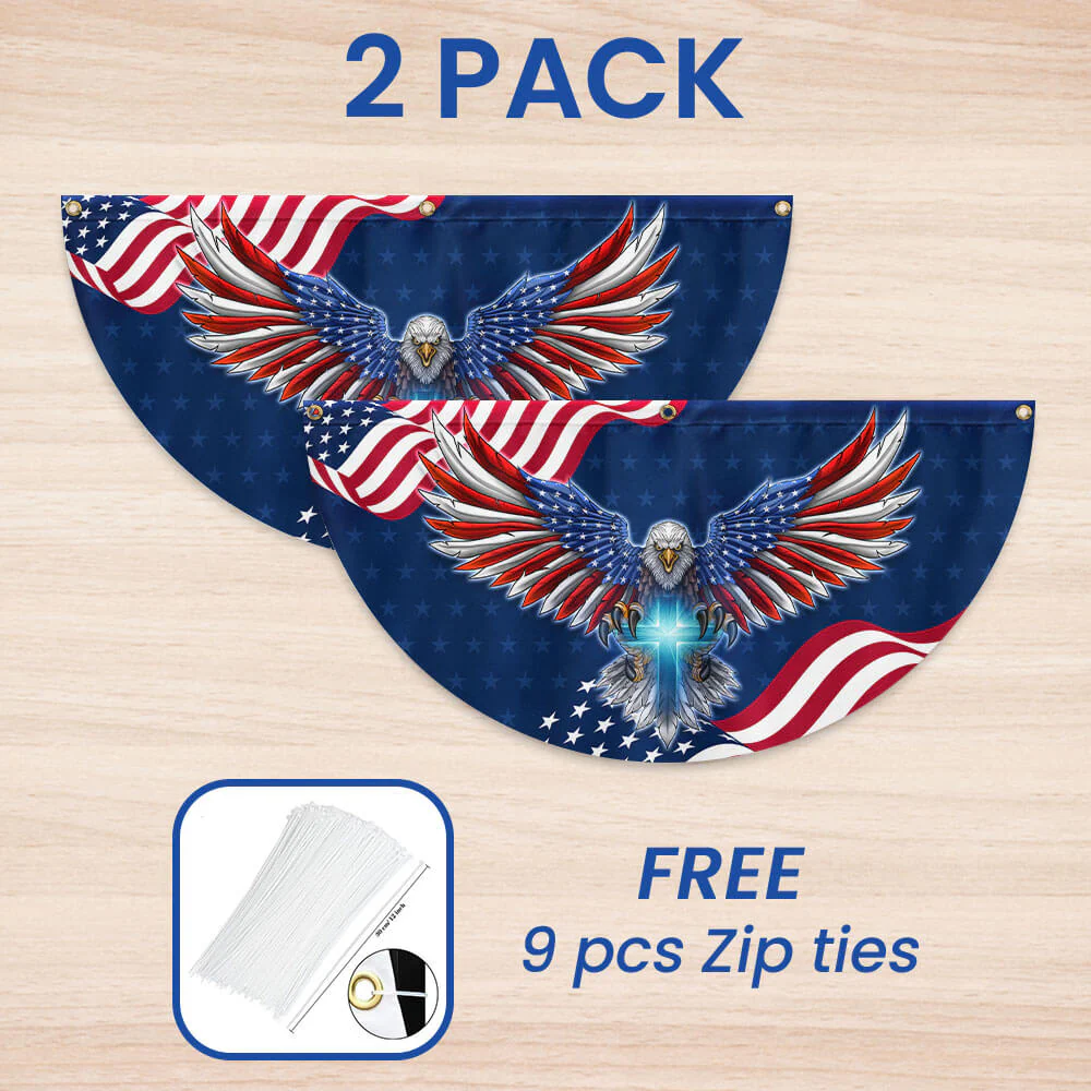 Bimipi American Flag - Patriotic Eagle with Christian Cross American Non-Pleated Fan Flag