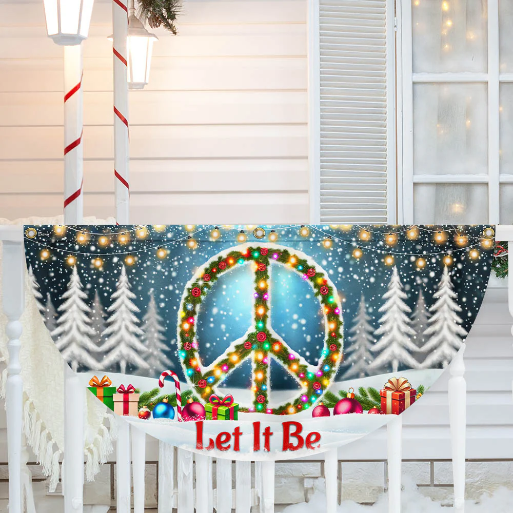 Hippie Christmas Let It be Non-Pleated Fan Flag
