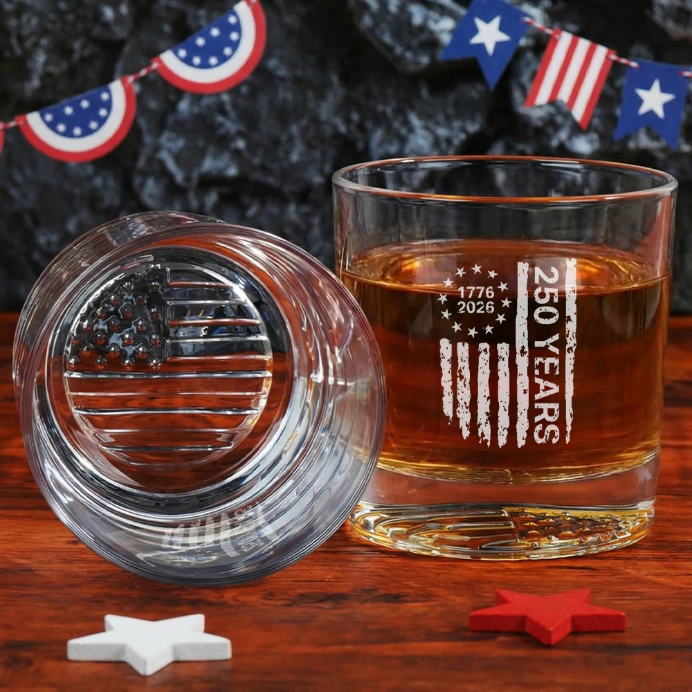 250 Years of Freedom Betsy Ross 1776 2026 Engraved Whiskey Glass