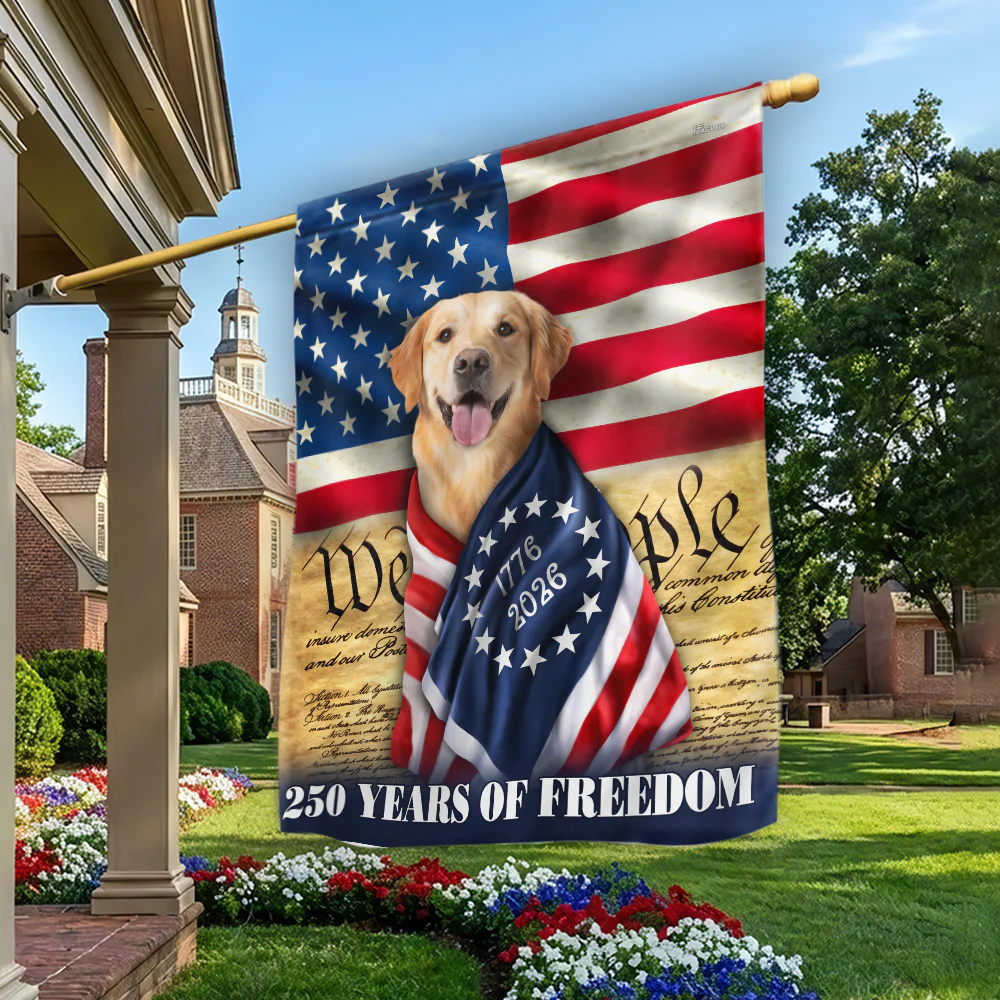 250 Years of Freedom Flag, Golden Retriever Wrapped in Glory US Flag