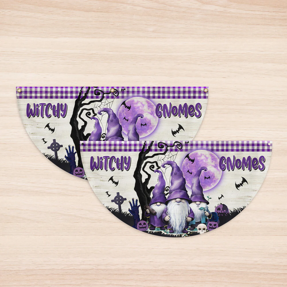 Halloween Witchy Gnomes Non-Pleated Fan Flag