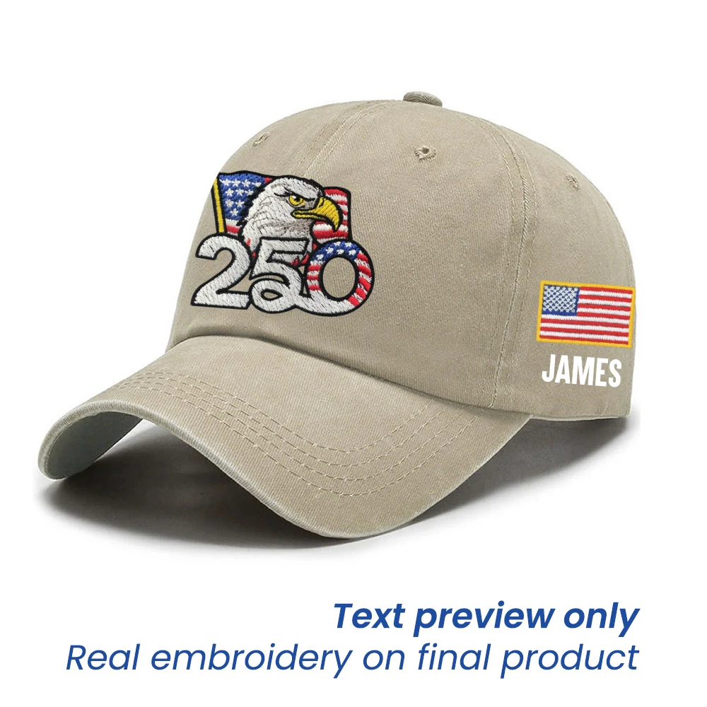 Personalized 250th Anniversary Washed Cap with Embroidered American Flag