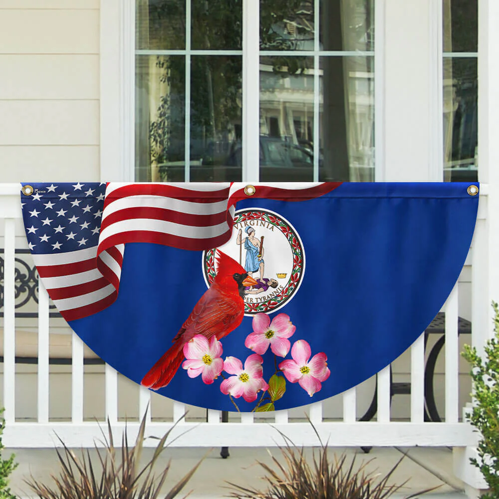 Virginia State Cardinal and Dogwood Flower Non-Pleated Fan Flag 3-Day Shipping