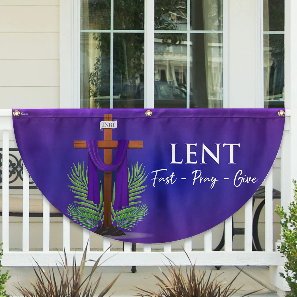 Lent Season Fast Pray Give Jesus Christian Cross Non-Pleated Fan Flag
