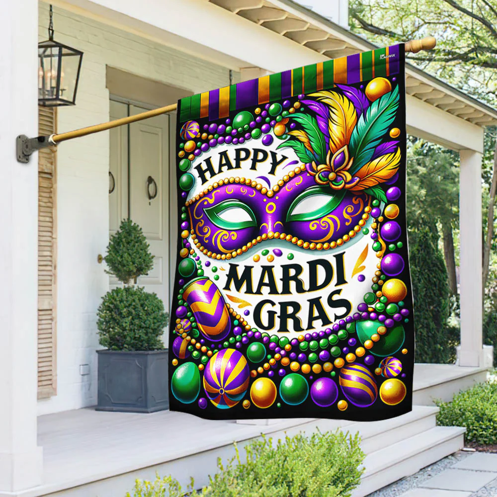 Happy Mardi Gras Flag, Louisiana Mardi Gras Purple Gold Green Decor