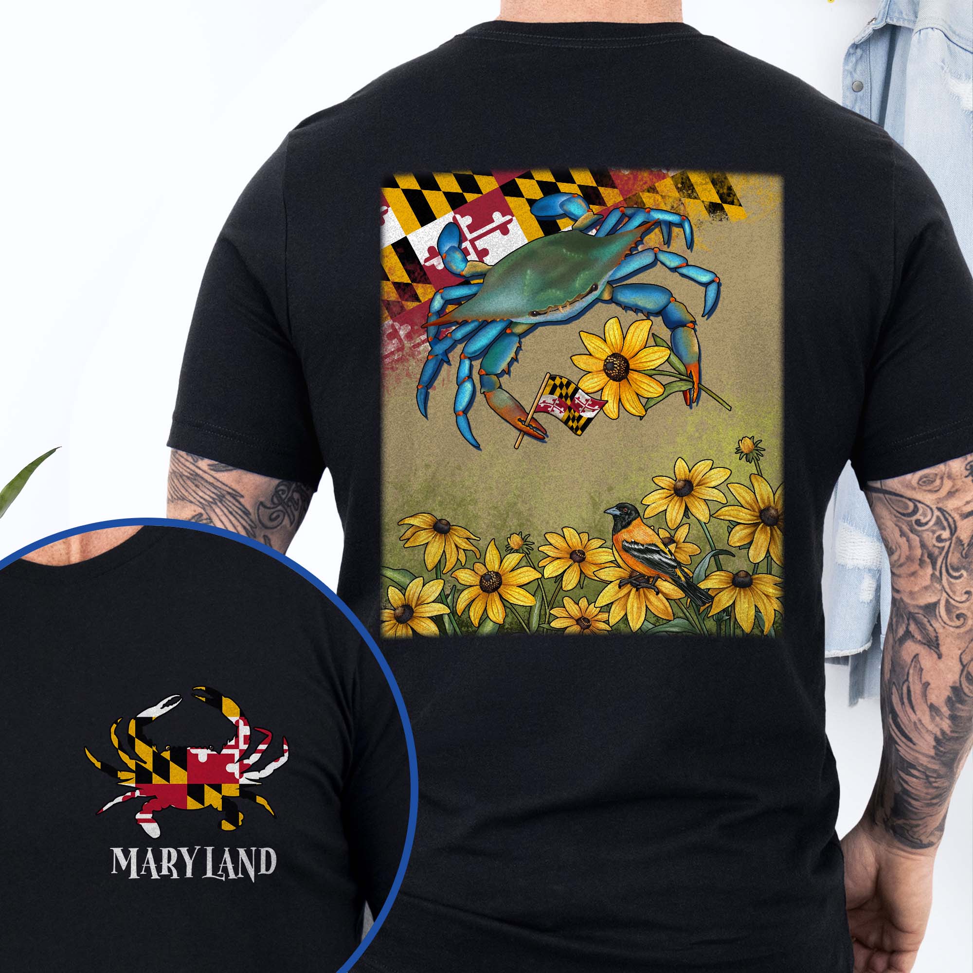 Maryland State Crab and Black-eyed Susan Flower, Maryland T-Shirt