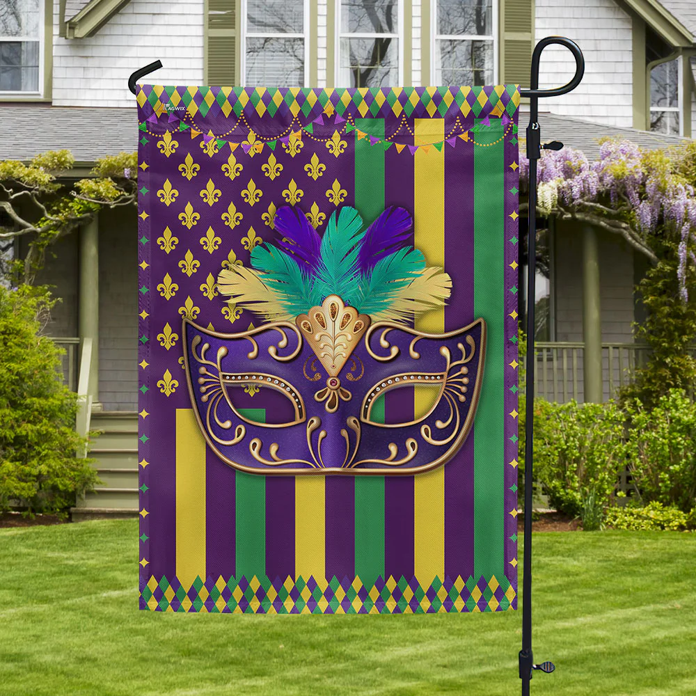 Bimipi  Mardi Gras Fleur De Lis and Masquerade Mask American Flag