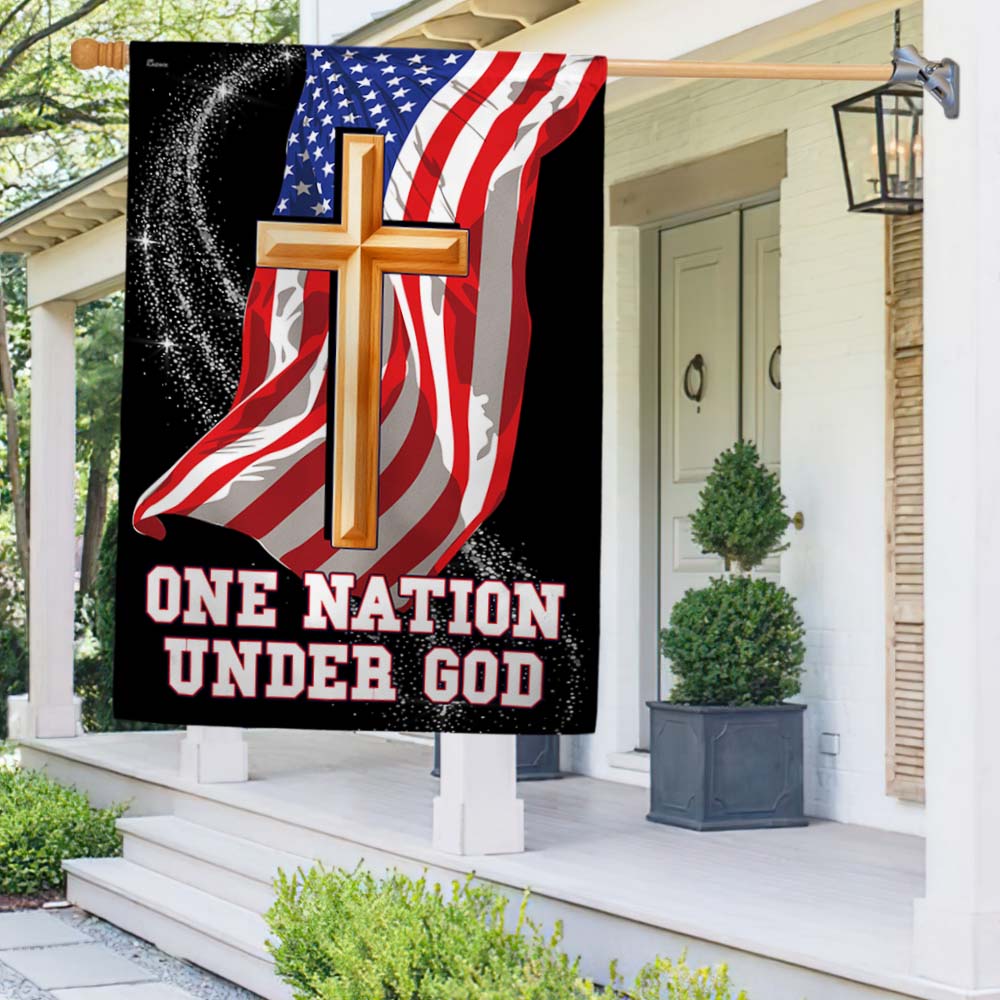 One Nation Under God Christian Cross American Flag