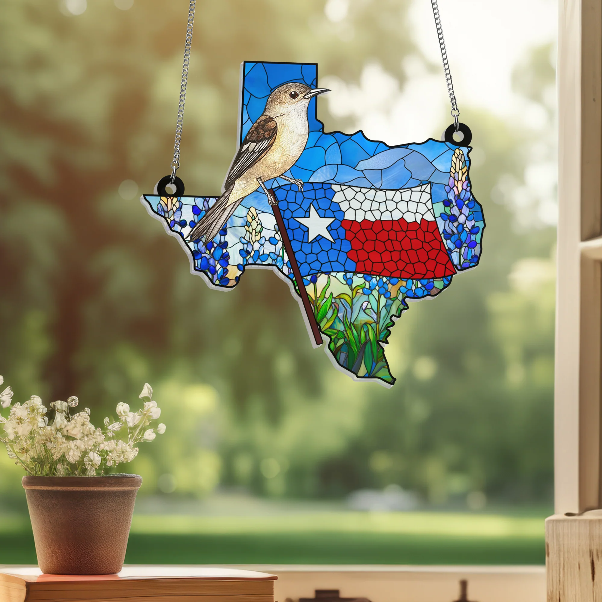 Texas Northern Mockingbird Suncatcher Acrylic Hanging VTM340ASn