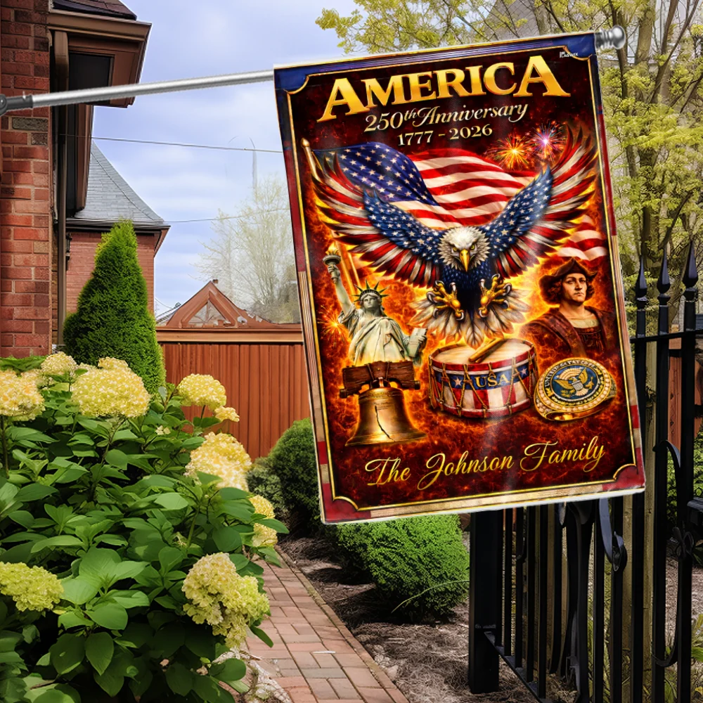 Personalized America 250th Anniversary Flag, Fire Flame Eagle Flag