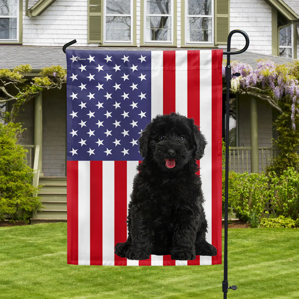 Black Goldendoodle Flag Dog American Flag