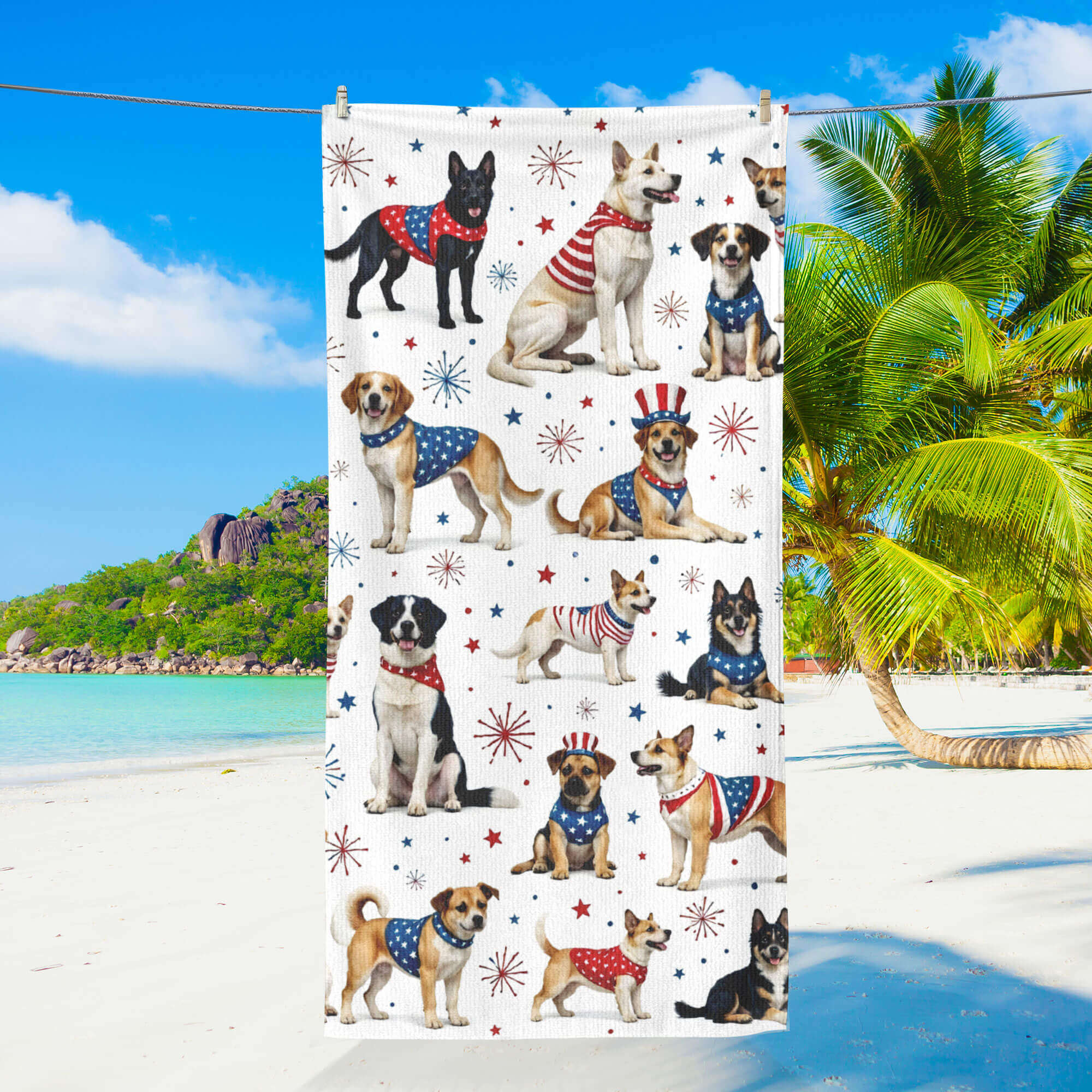 Patriotic Dogs American Beach Towel