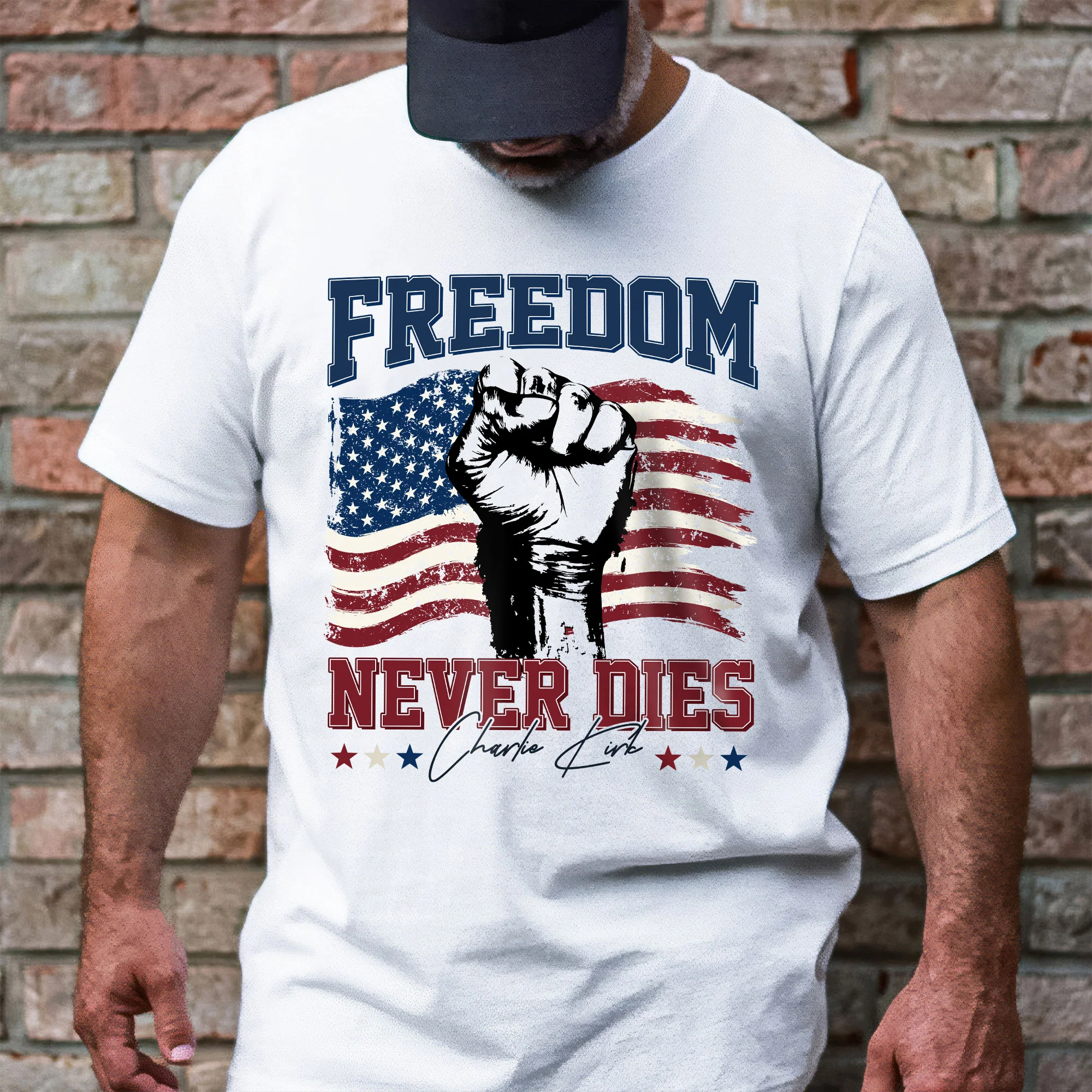Charlie Kirk Freedom Never Dies American Flag Patriotic Shirt