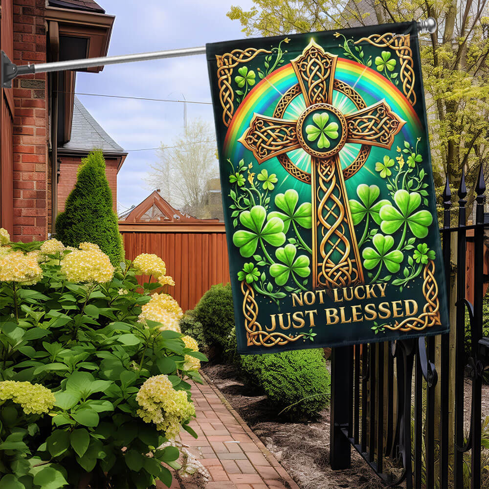 St. Patrick's Day Irish Celtic Cross Not Lucky Just Blessed Flag