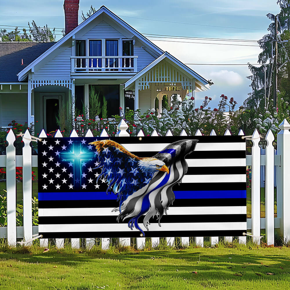 The Thin Blue Line. Police. Law Enforcement American Eagle Fence Banner