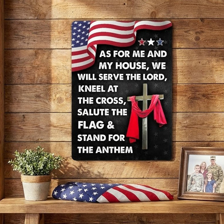 Jesus Cross  As For Me And My House We Will Serve The Lord Hanging Metal Sign