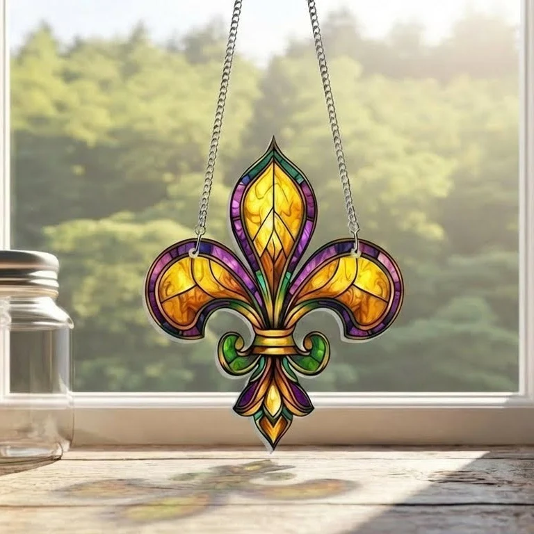 Louisiana Fleur De Lis Suncatcher, Mardi Gras Fleur de Lis Acrylic Hanging Sign