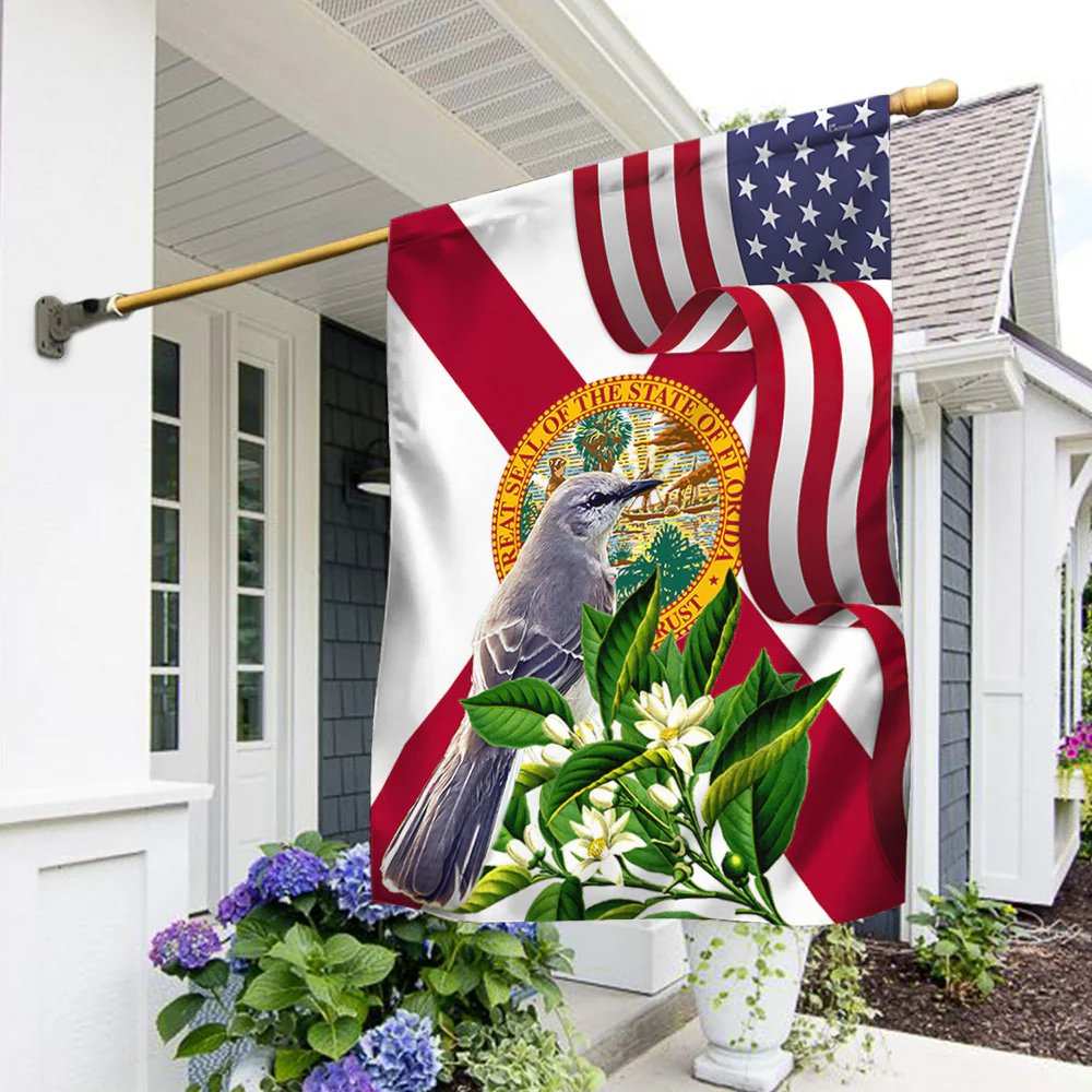 Florida Mockingbird and Orange Blossom Flower Flag