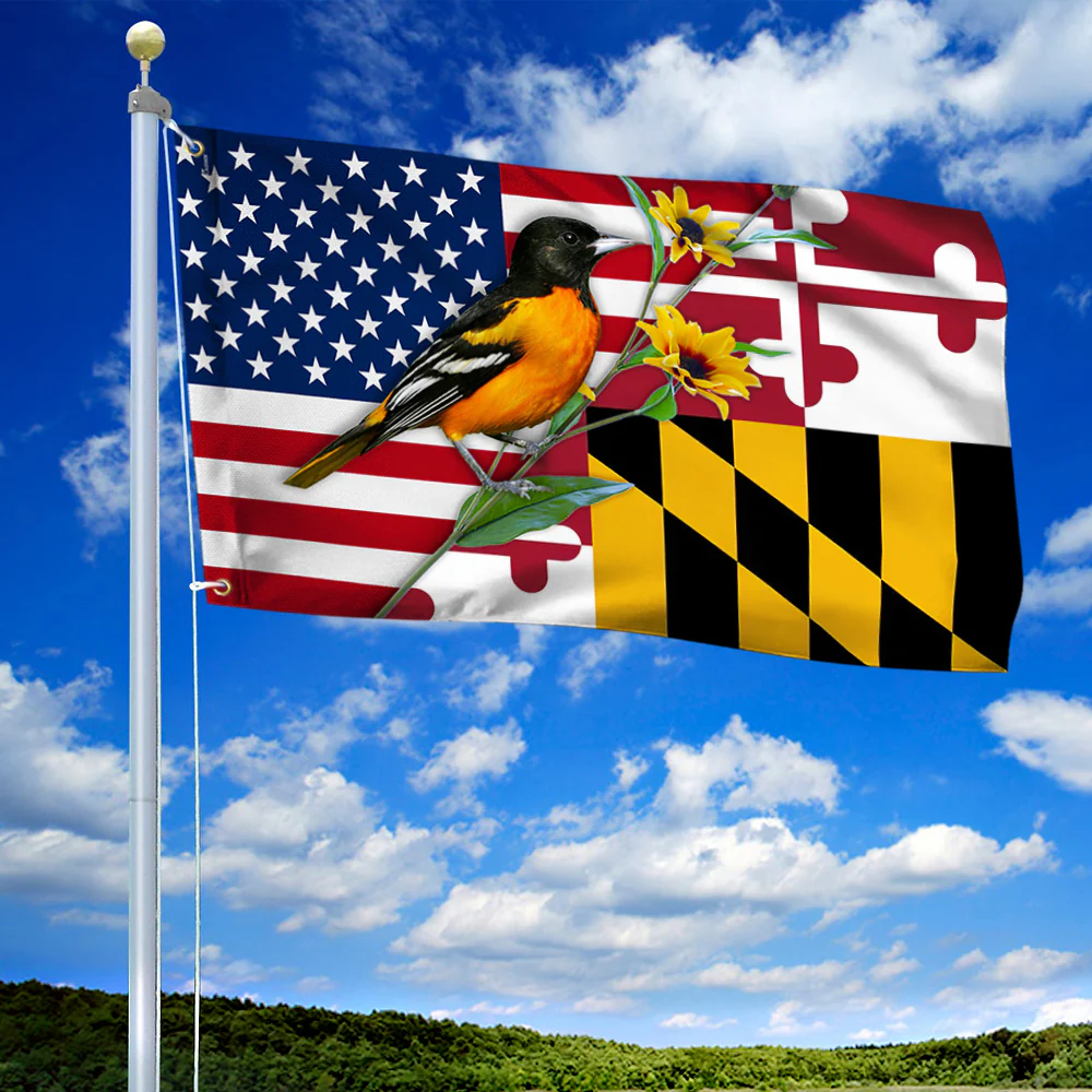 Maryland Grommet Flag Baltimore Oriole And Black-eyed Susan