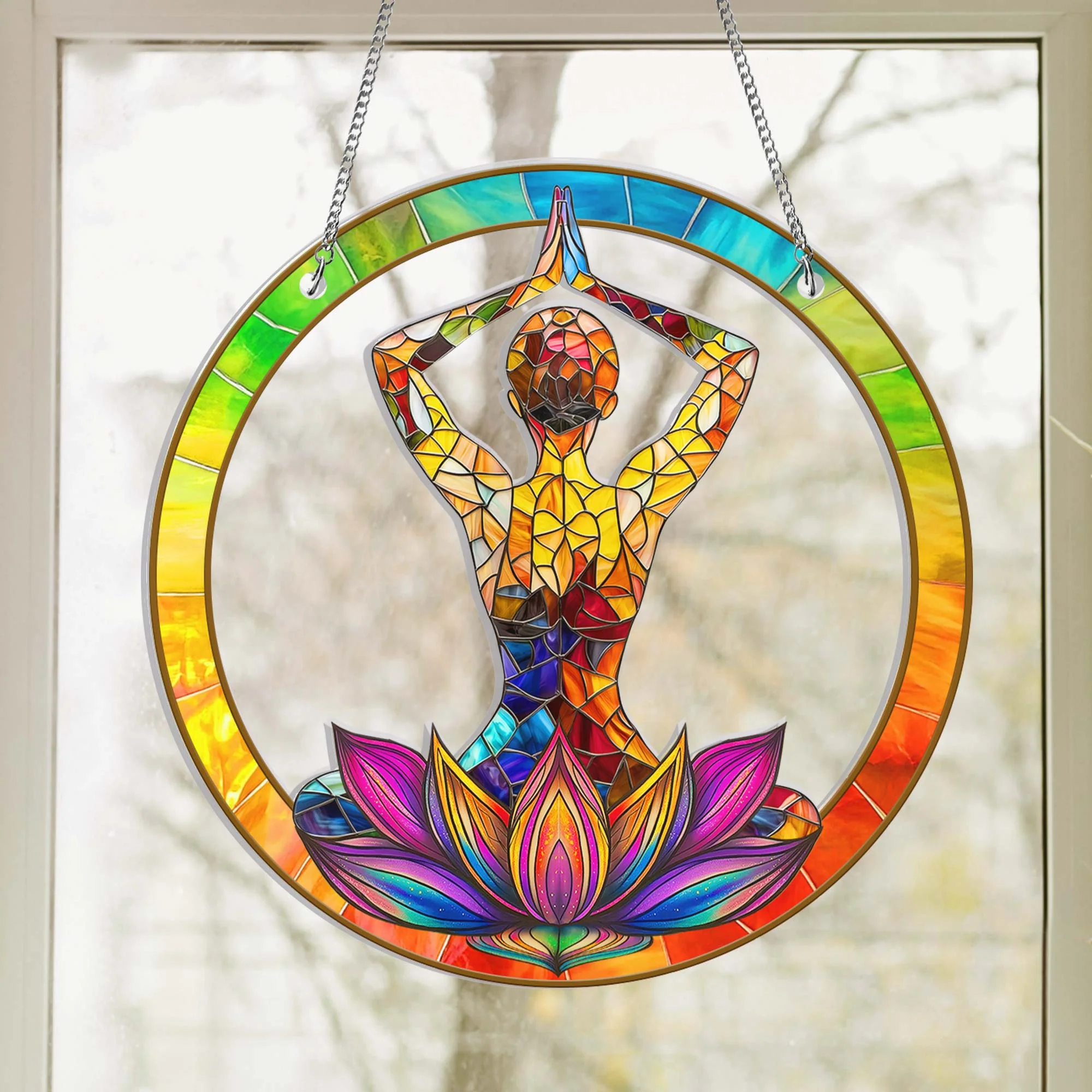 Yoga Meditation Healing Suncatcher Acrylic Hanging Sign