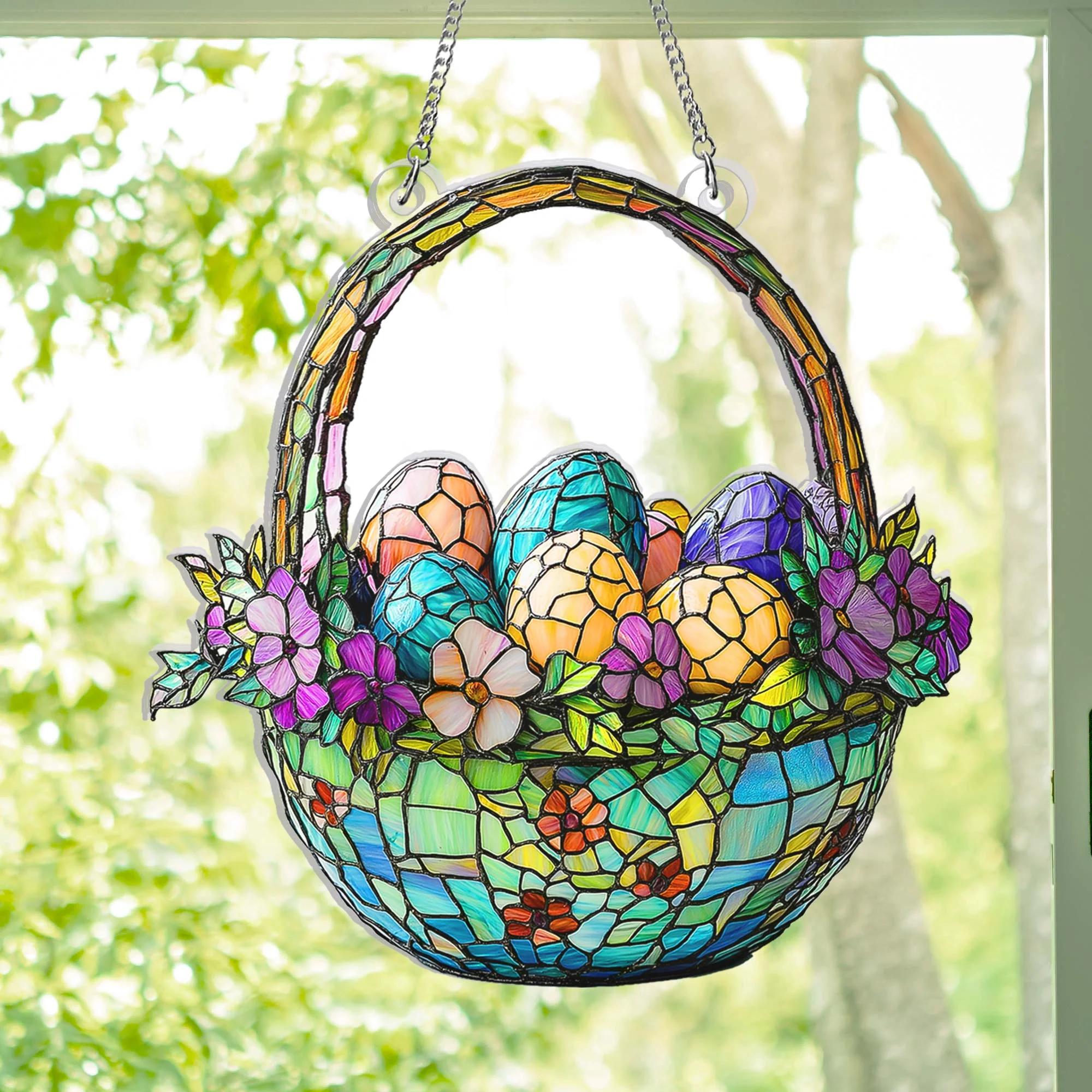 Easter Eggs Basket Acrylic Suncatcher Window Hanging