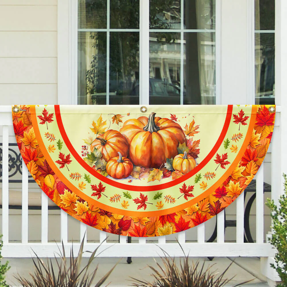Fall Pumpkins Thanksgiving Non-Pleated Fan Flag