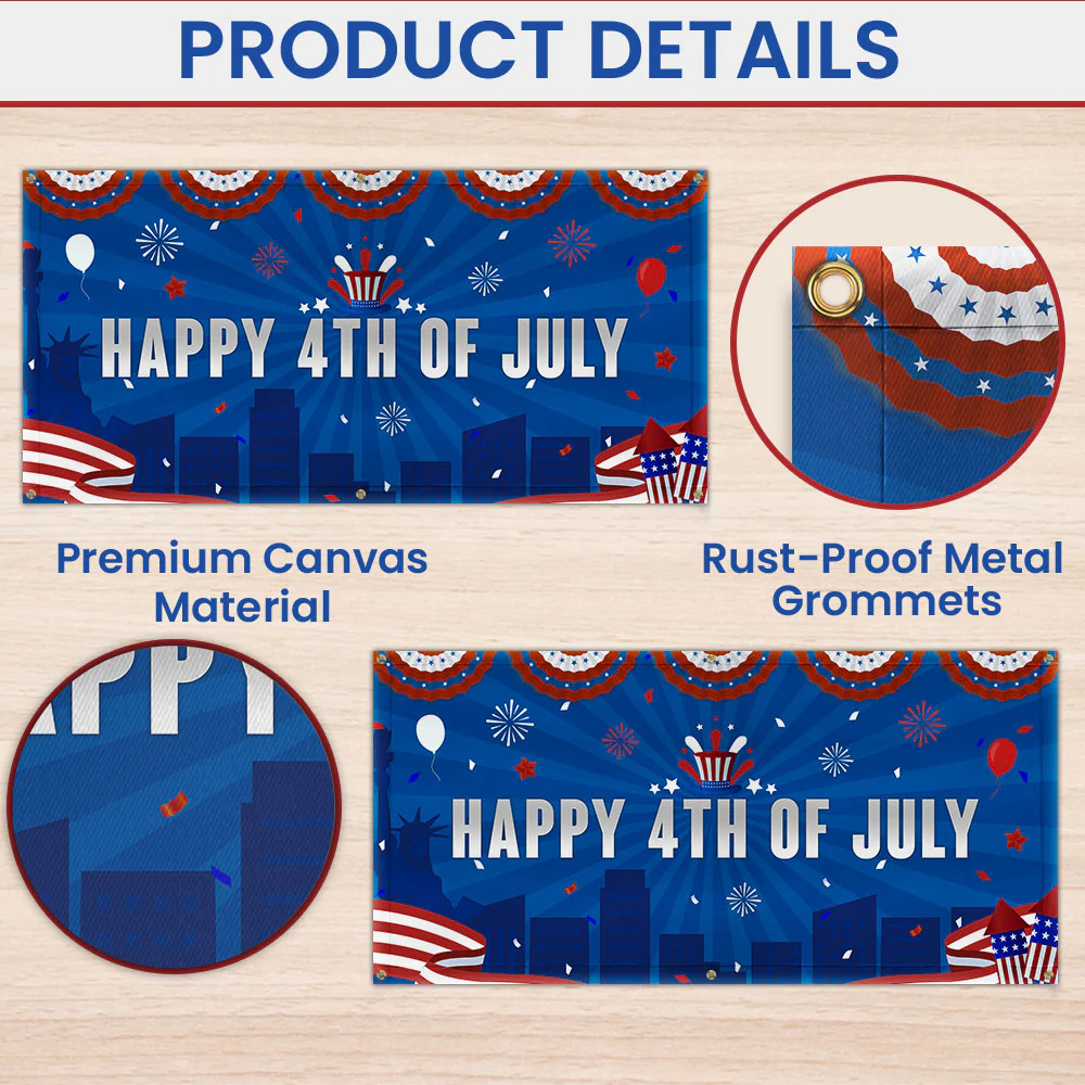 Happy Fourth of july Banner – Patriotic Fence Decoration for Independence Day