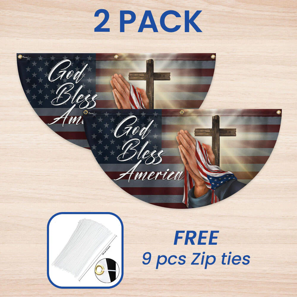 Christian Cross God Bless America Non-Pleated Fan Flag