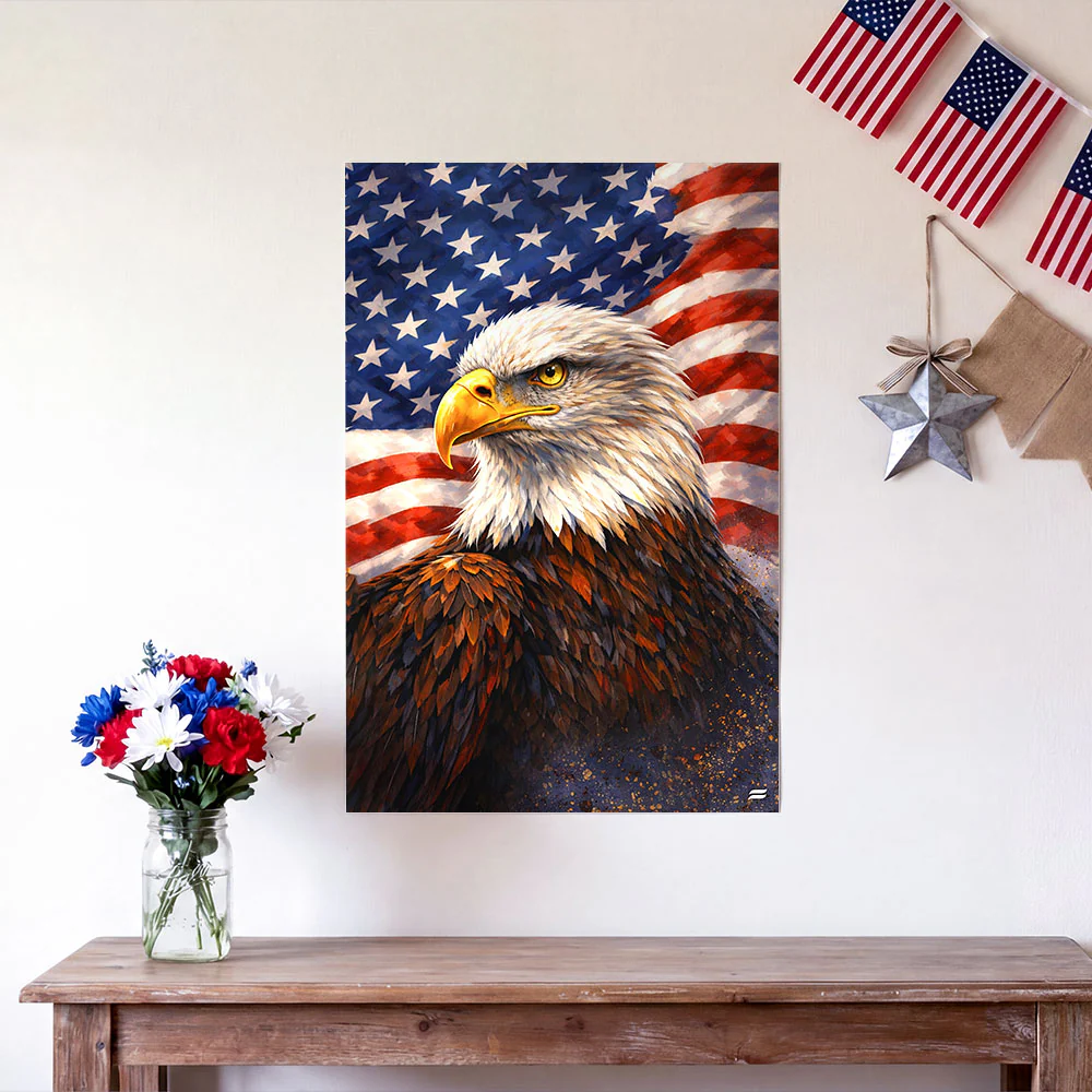 Patriotic Eagle with Painting American Flag Canvas Wall Art Decor