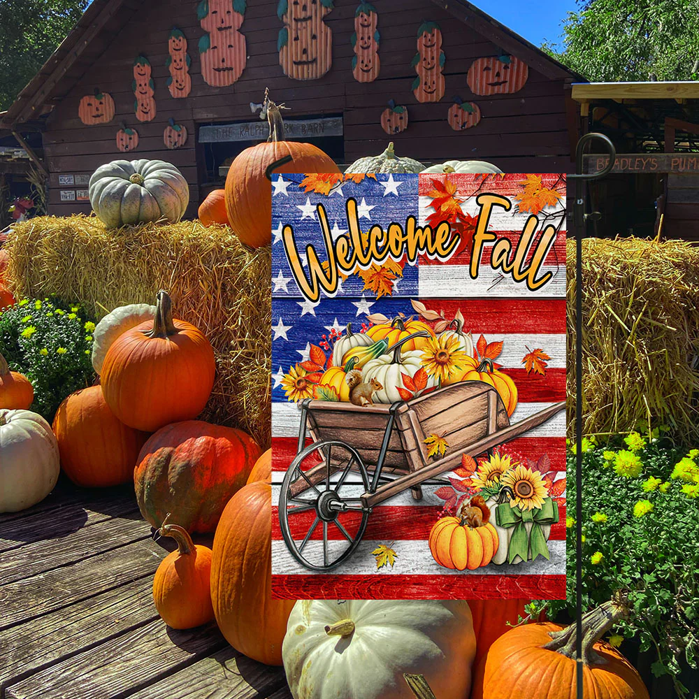 Fall Flag. Happy Farm. Welcome Fall American Flag