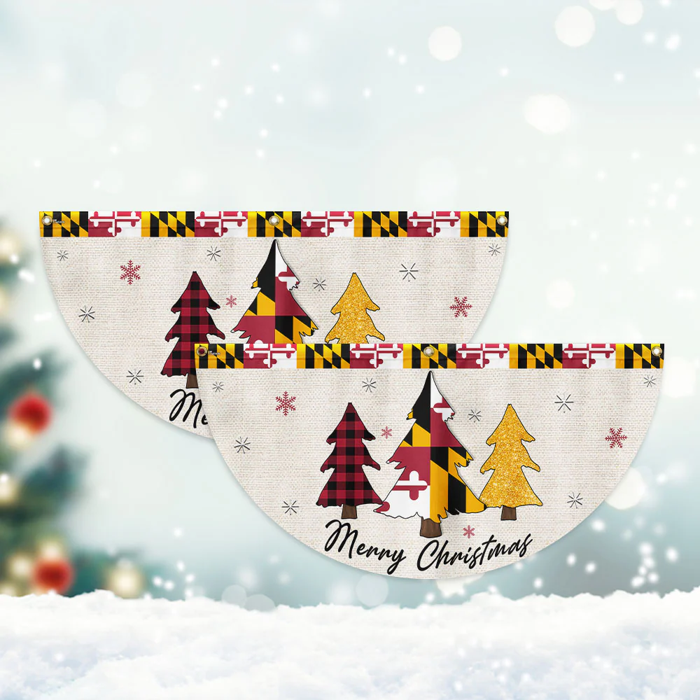 Maryland Christmas Flag Christmas Tree Maryland Christmas Non-Pleated Fan Flag