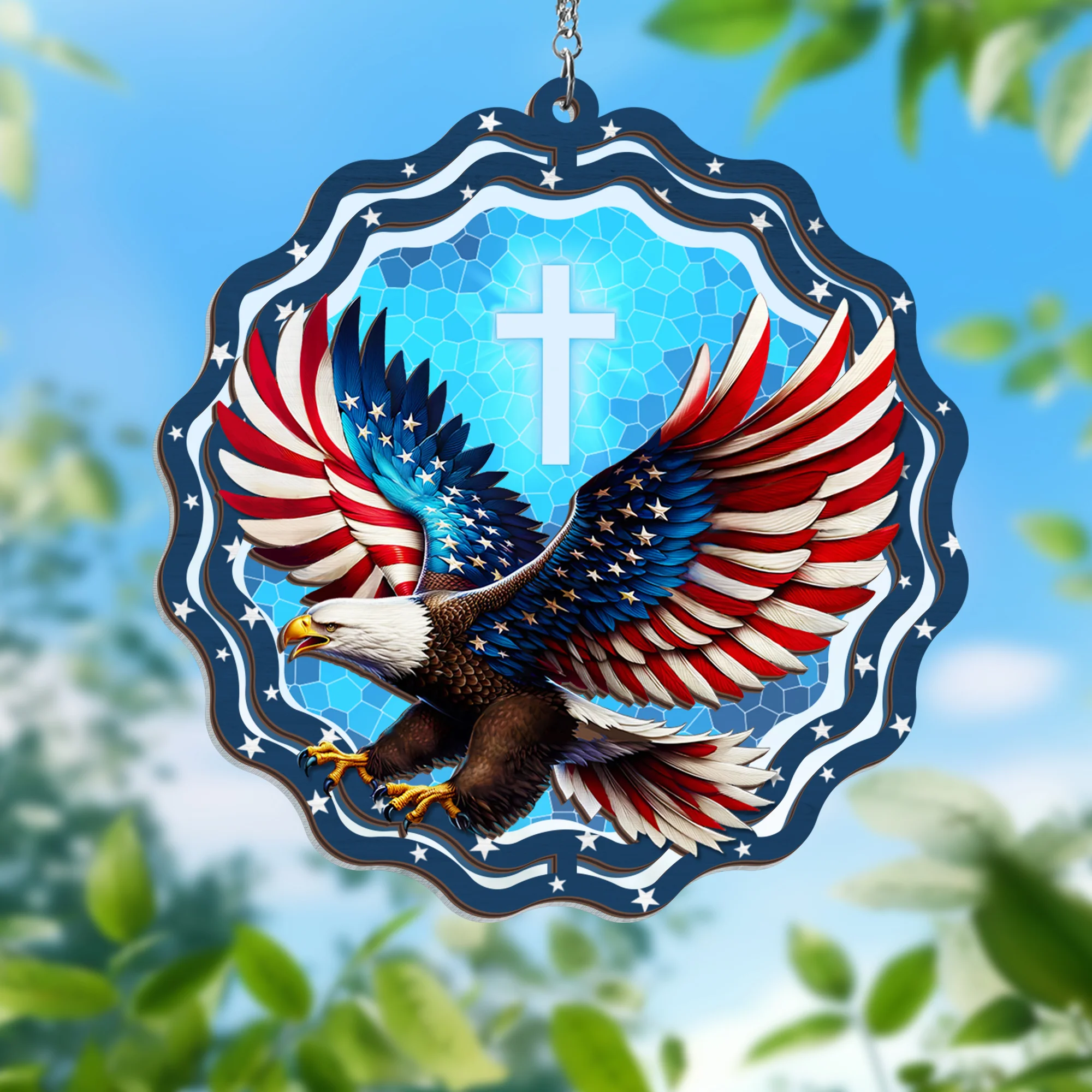 God Bless America Eagle 2 Layered Hanging Suncatcher