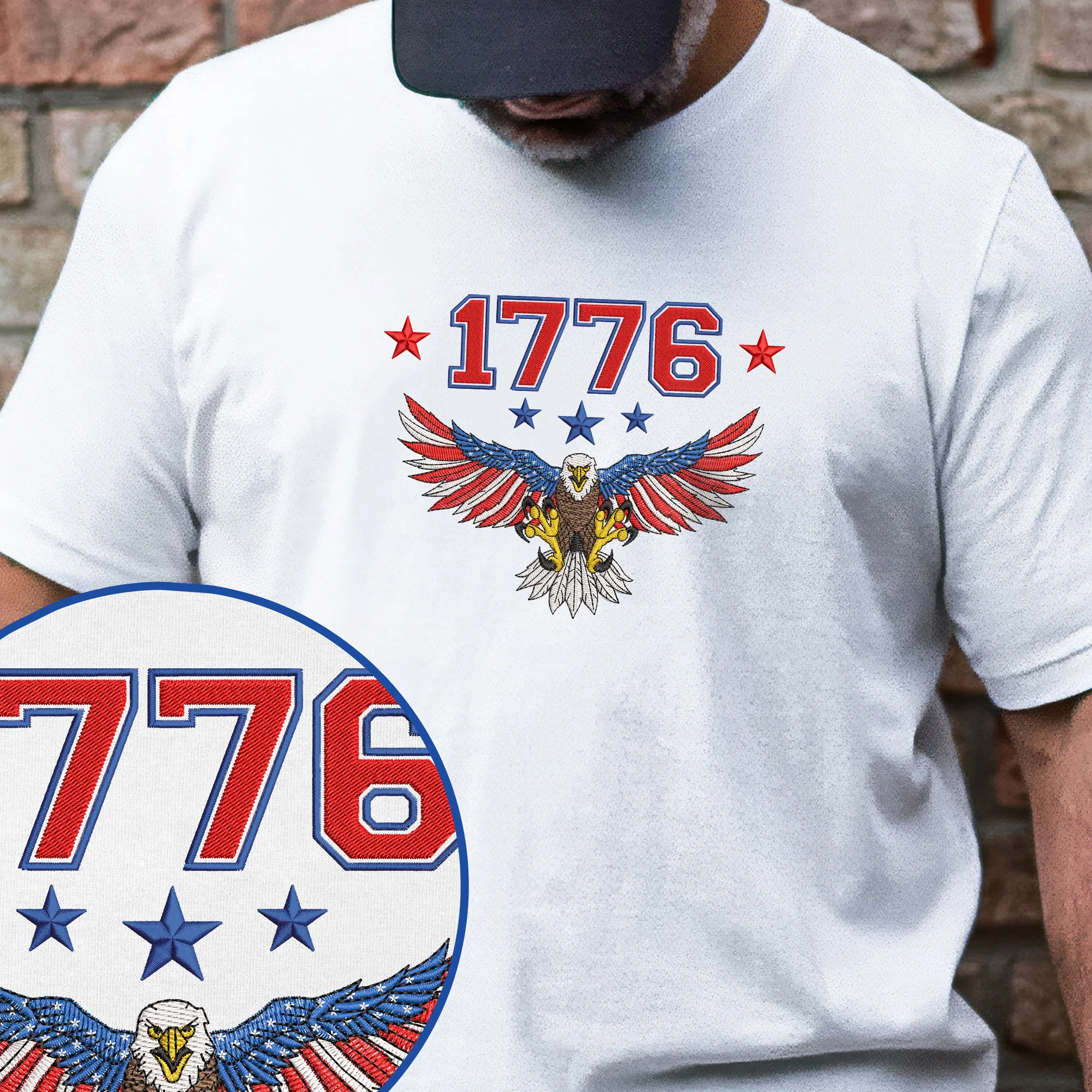 Patriotic T-shirt Eagle America 1776 Embroidered T-Shirt