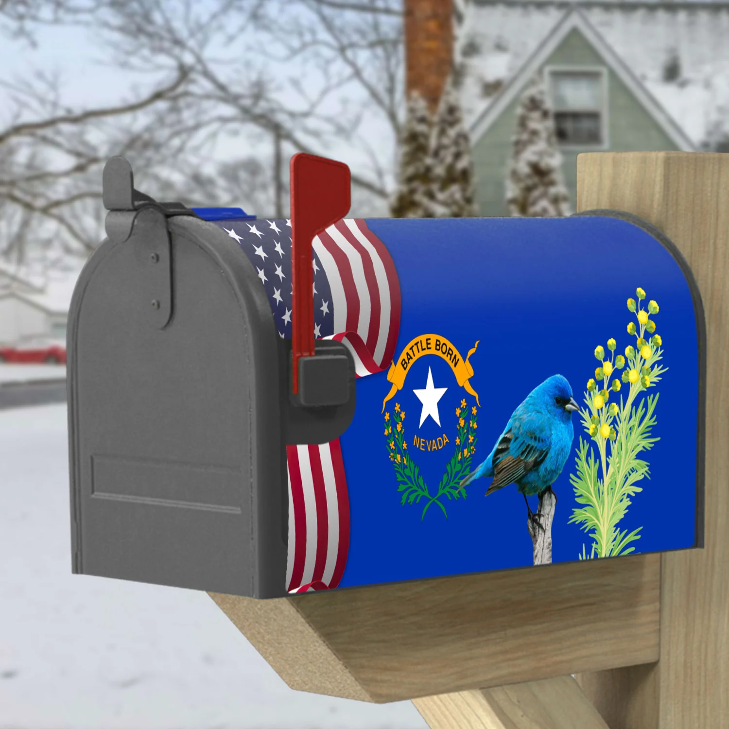 Nevada State Mtn.Bluebird and Sagebrush Mailbox Cover MLN1141MBv31