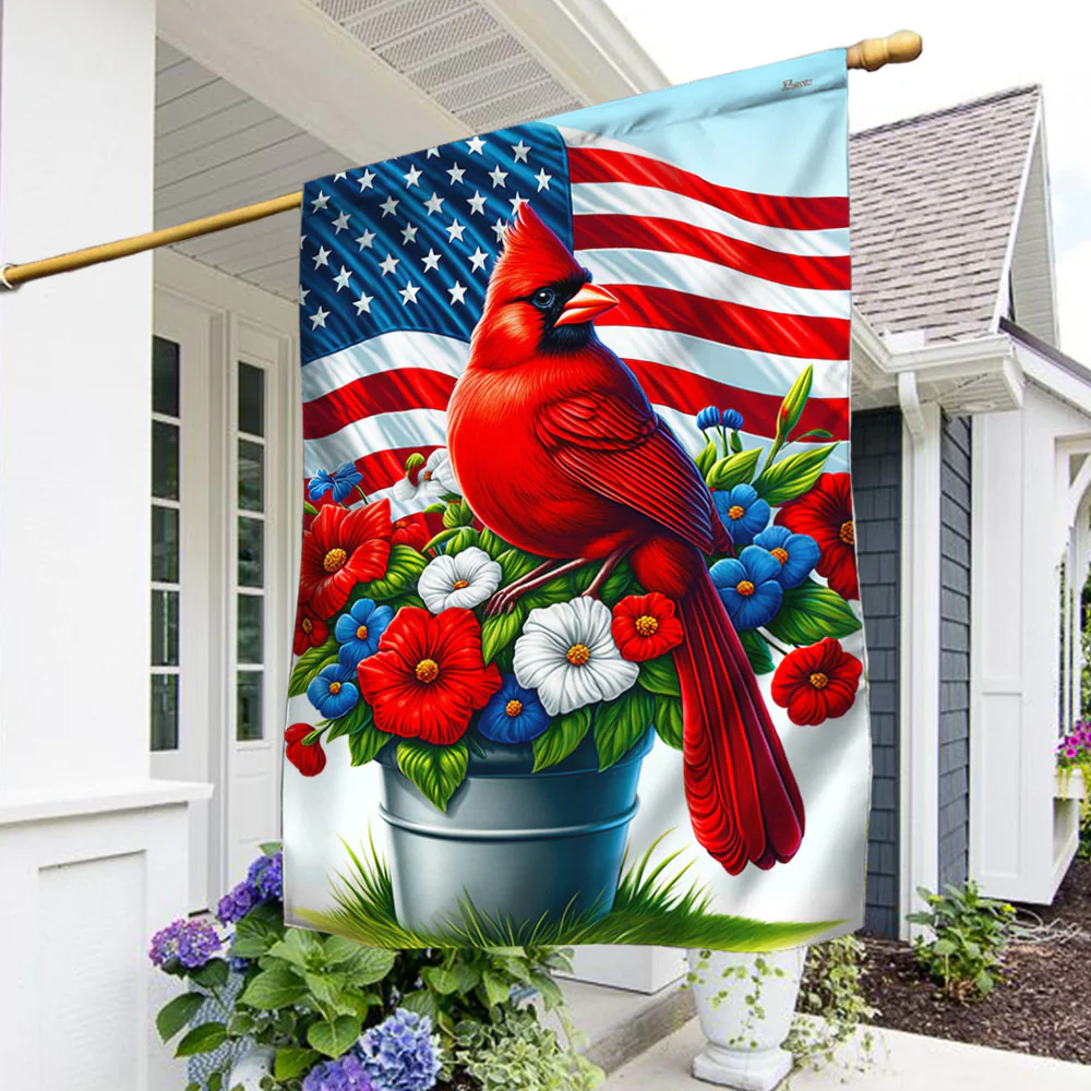 Bimipi American Flag - Patriotic Cardinal Floral 4th of july American Flag
