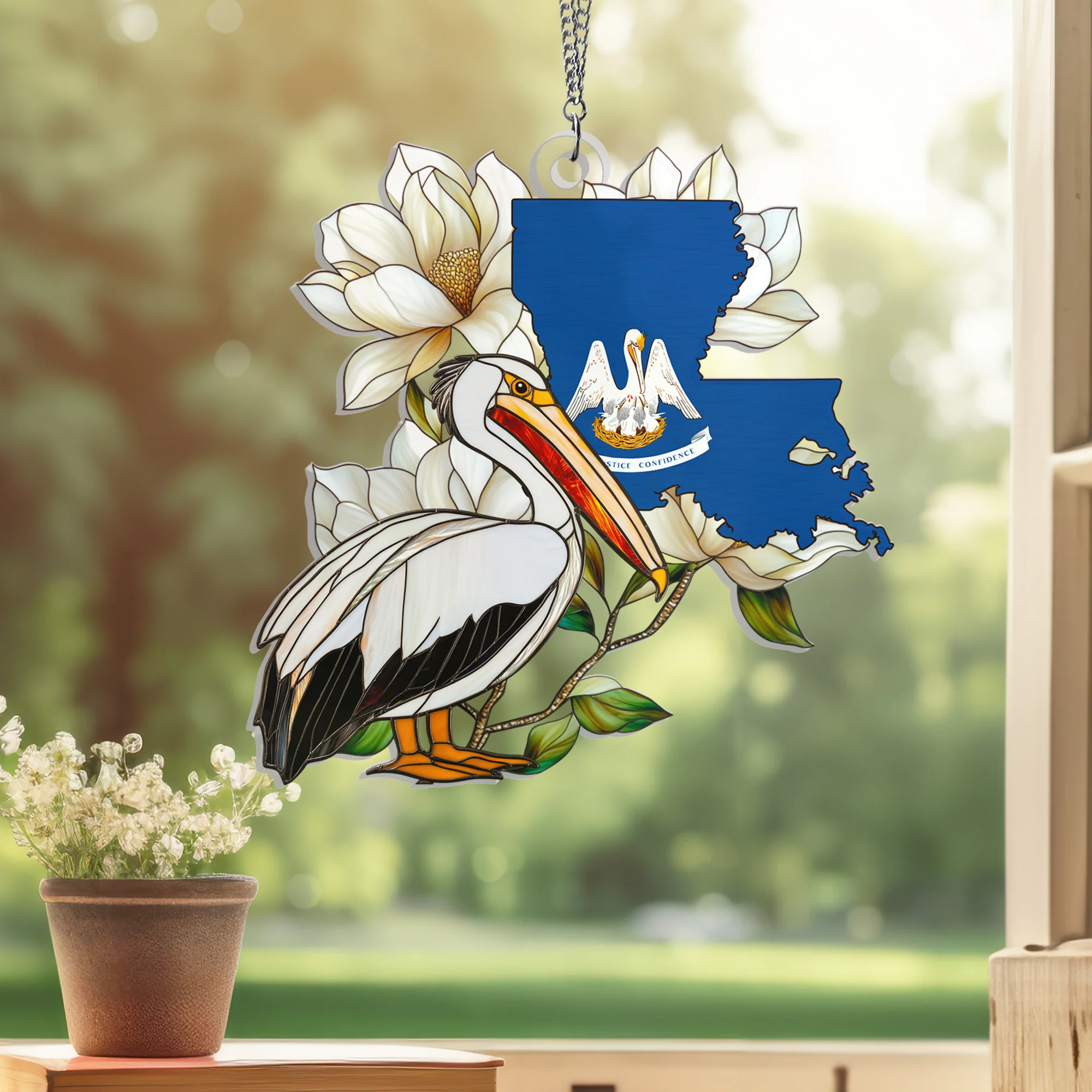 Louisiana Pelican Suncatcher Acrylic Hanging
