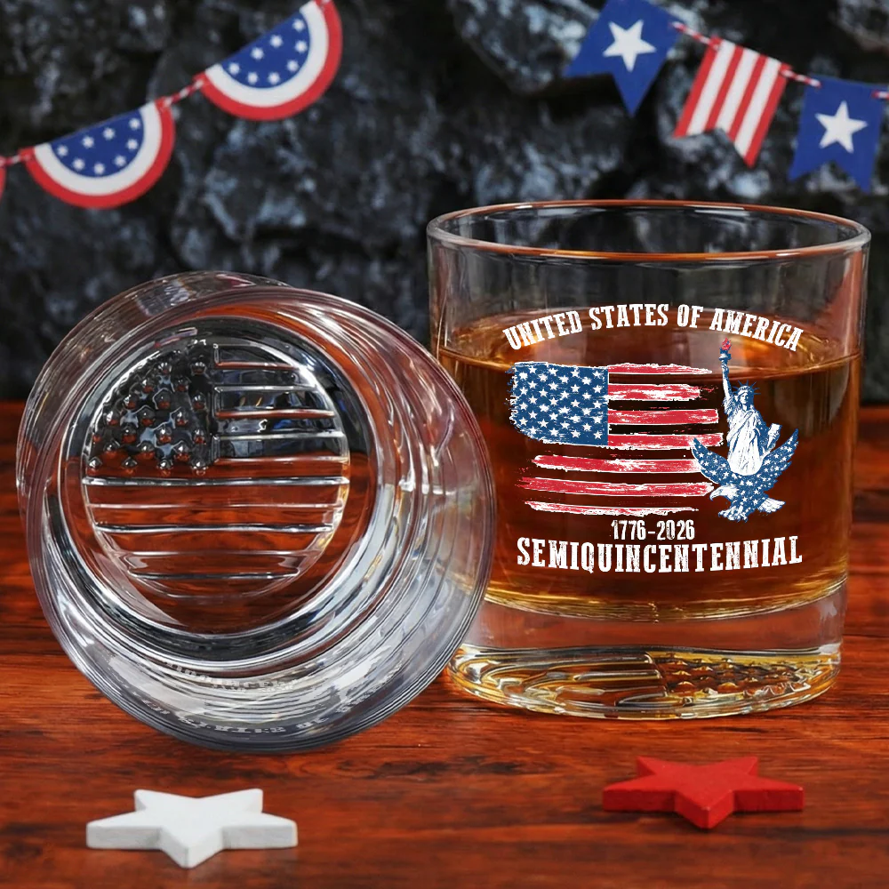 250th Anniversary of America Printed Whiskey Glass with Patriotic Gift Box