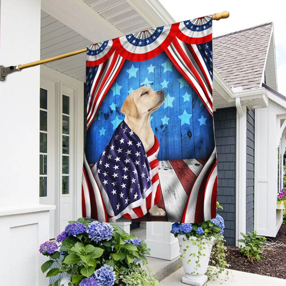 Bimipi American Flag - Happy 4th Of july. Patriotic Dog Yellow Labrador Retriever American Flag Wrapped in Glory TPT898Fv3