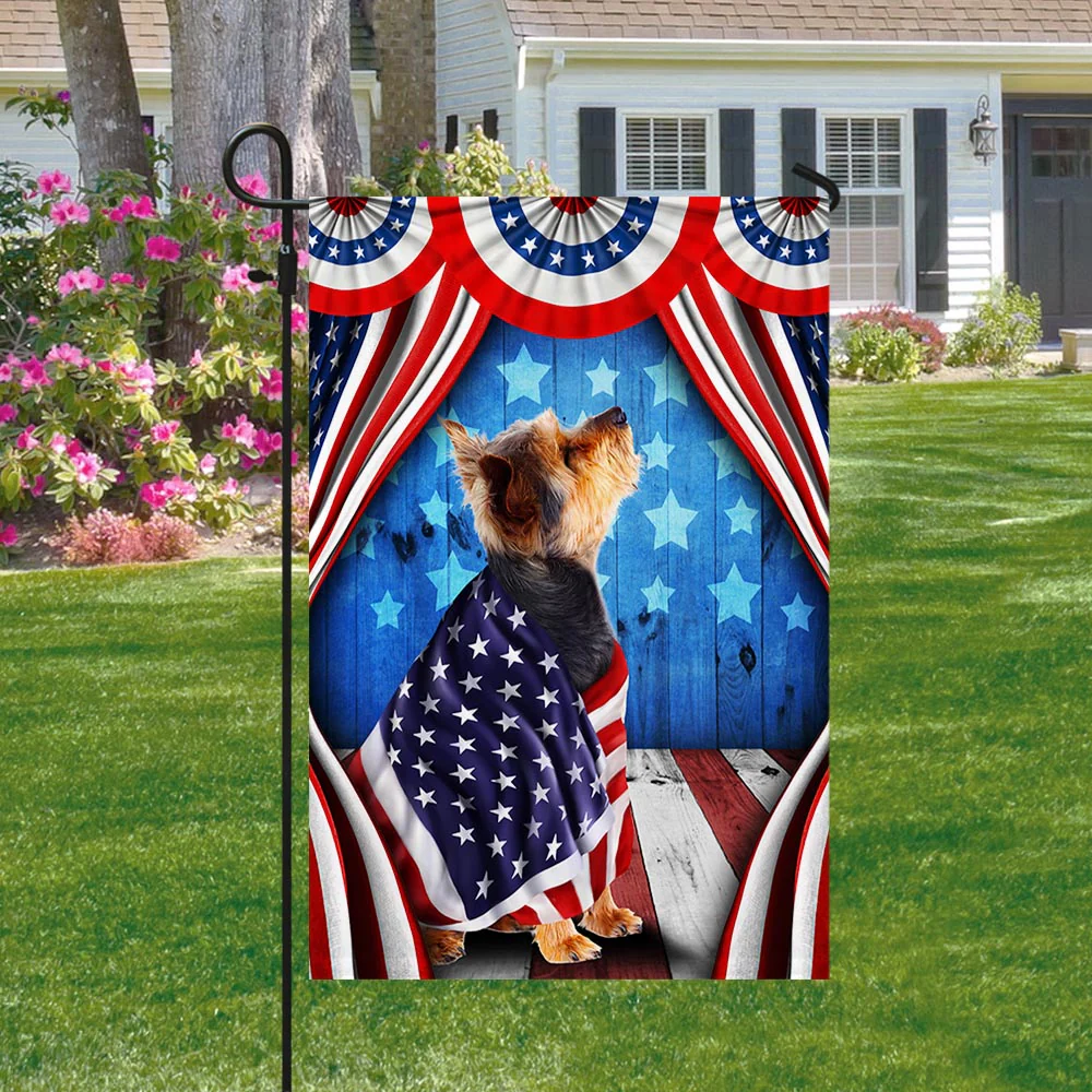 Bimipi American Flag - Happy 4th Of july. Yorkie, Yorkshire Terrier Patriotic Dog, American Flag Wrapped in Glory TPT898Fv6