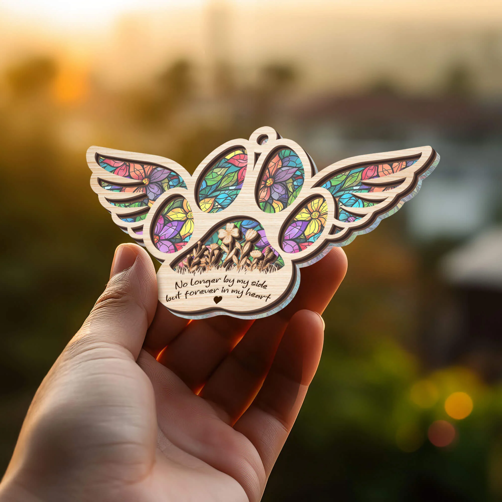 Christmas Ornament, Dog Paw with Angle Wings in Heaven, Memorial Suncatcher Ornament