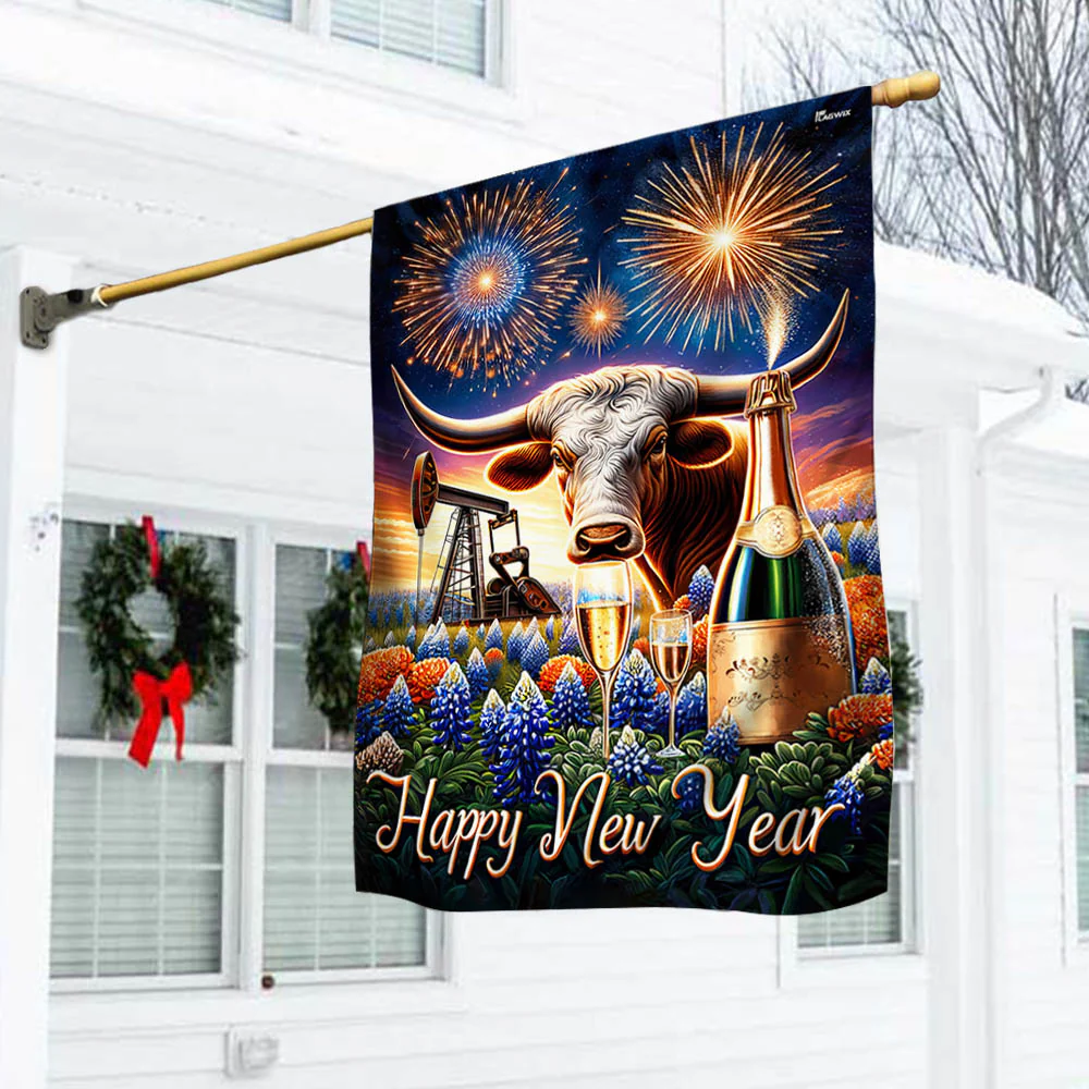 Bimipi  Texas Longhorn Happy New Year Flag