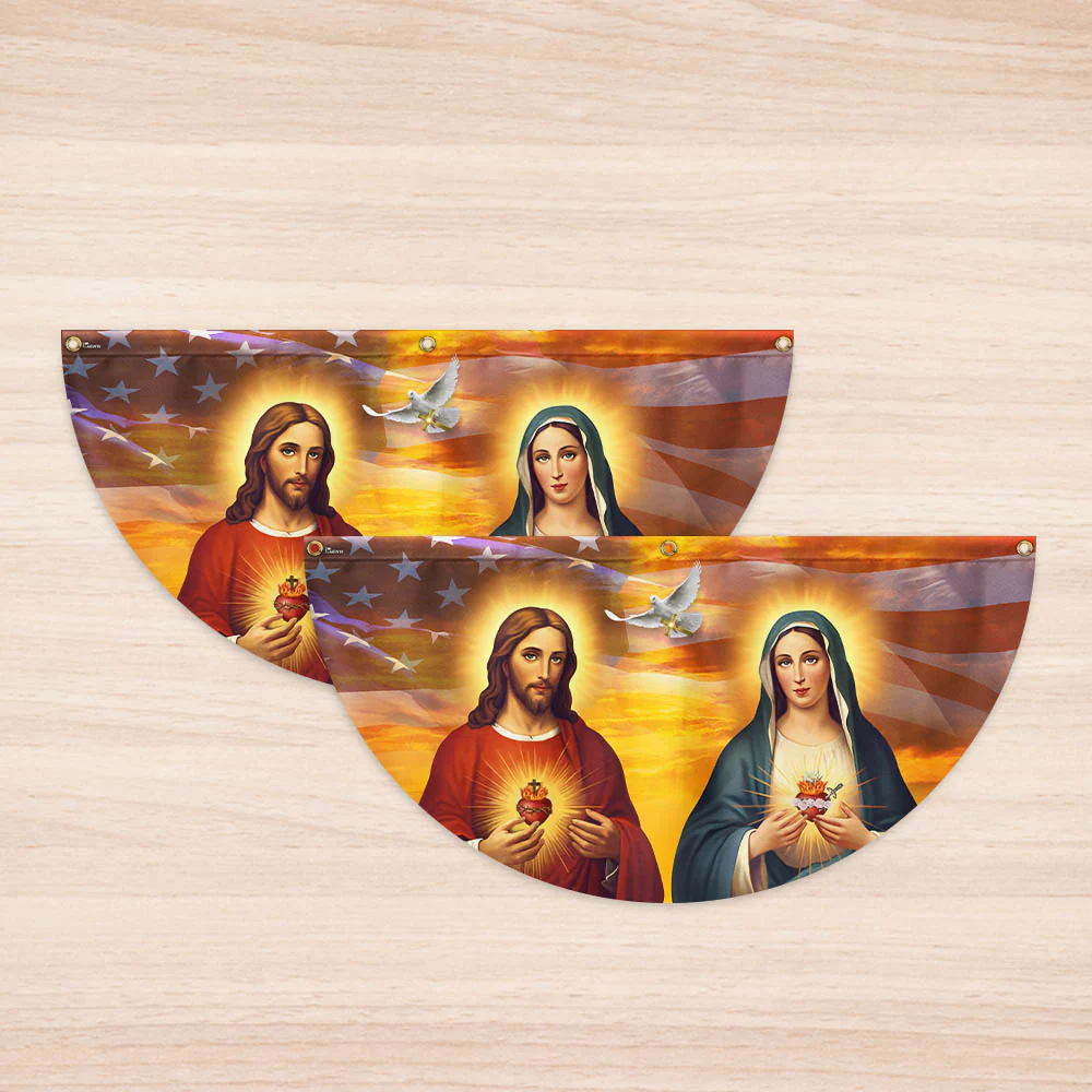 Sacred Heart of Jesus And Mary American Non-Pleated Fan Flag