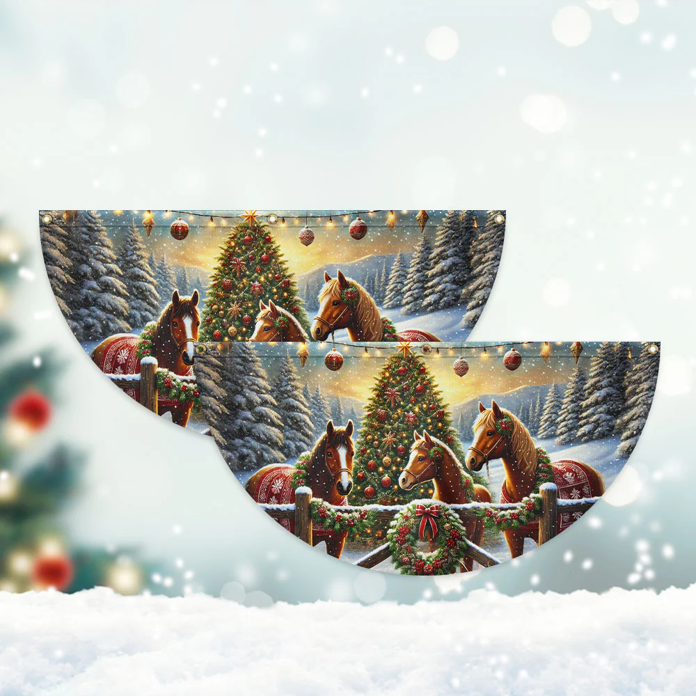 Horse Christmas Farm Non-Pleated Fan Flag