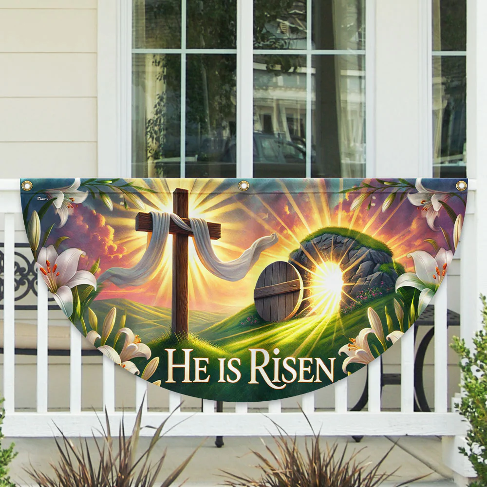 Easter Cross He Is Risen Non-Pleated Fan Flag
