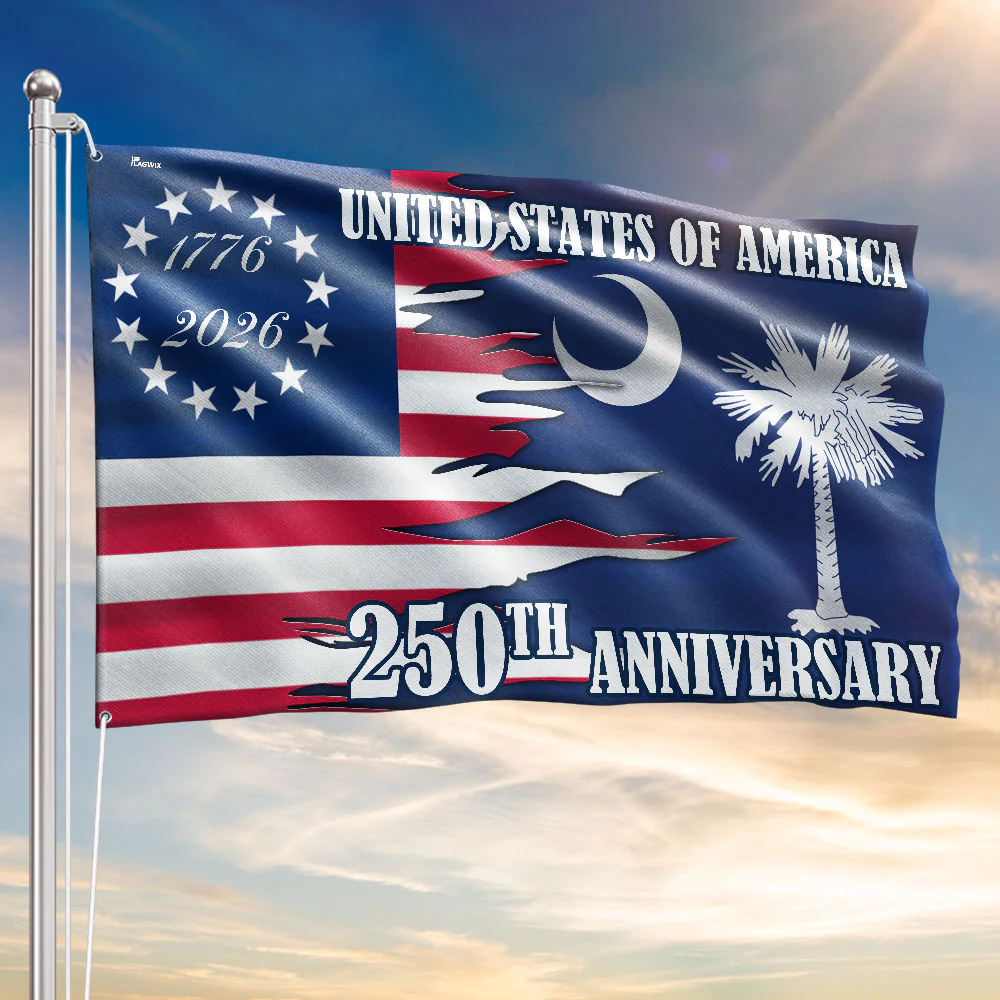 SC 250Th Anniversary Flag, 1776 2026 America South Carolina Grommet Flag