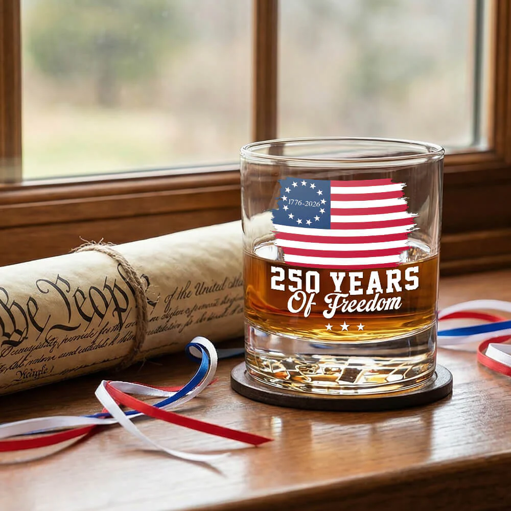 250th Anniversary of America 1776 2026 Betsy Ross Printed Whiskey Glass