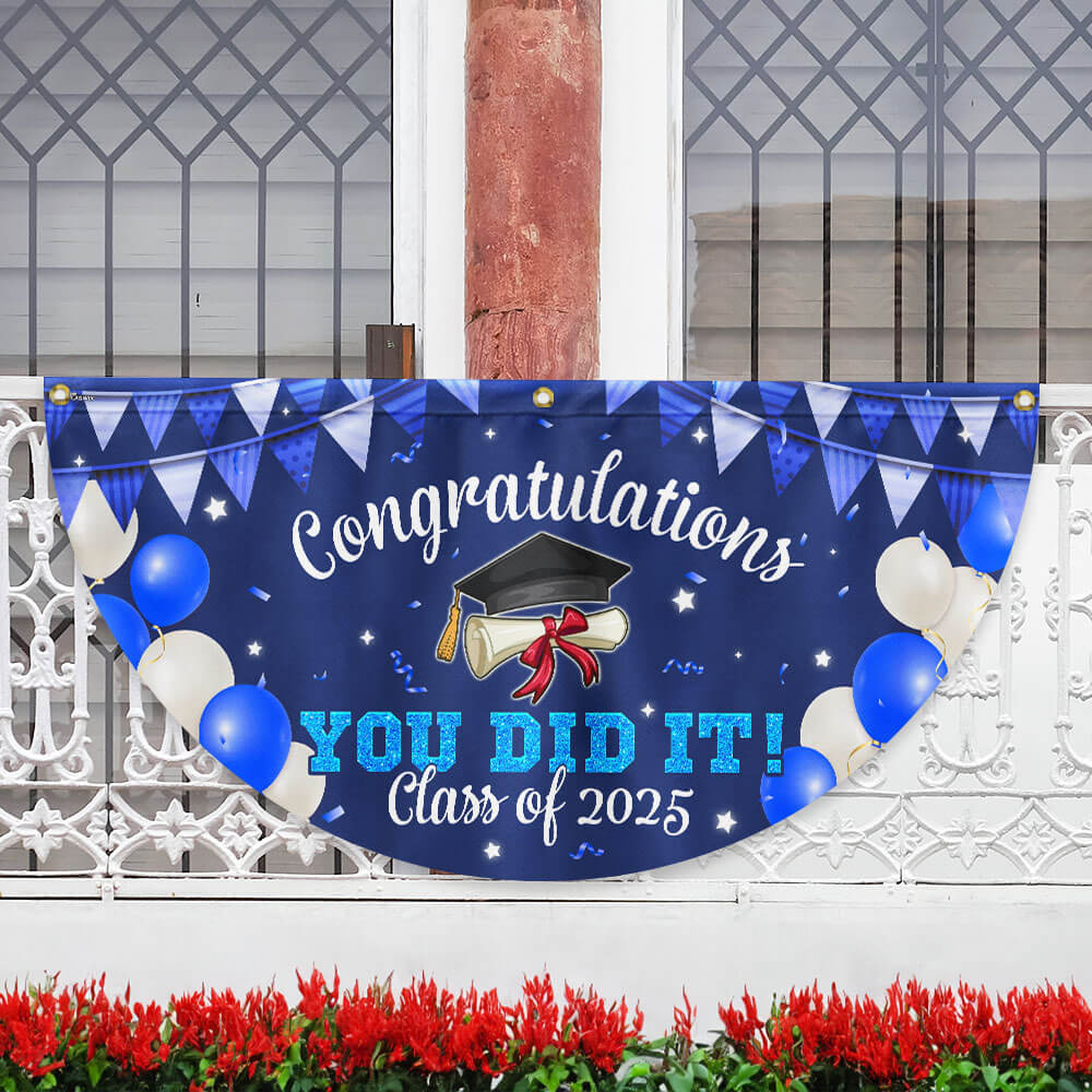 Congratulations You Did It, Happy Graduation 2025 Non-Pleated Fan Flag