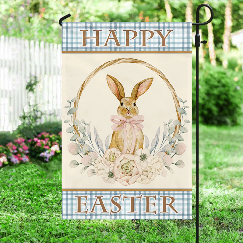Bunny Easter Flag Floral Bunny Wreath